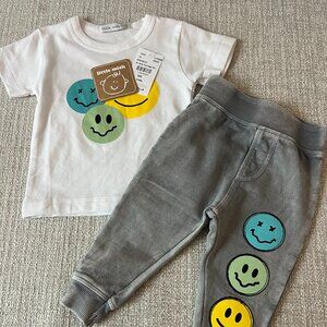 Little Mish Smiley Face Cotton T-shirt & Pants Clothes Set 3-6 month